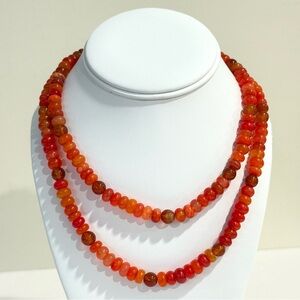 Jay King DTR 925 Red Orange Carnelian Rondelle Necklace 34” Sterling Clasp